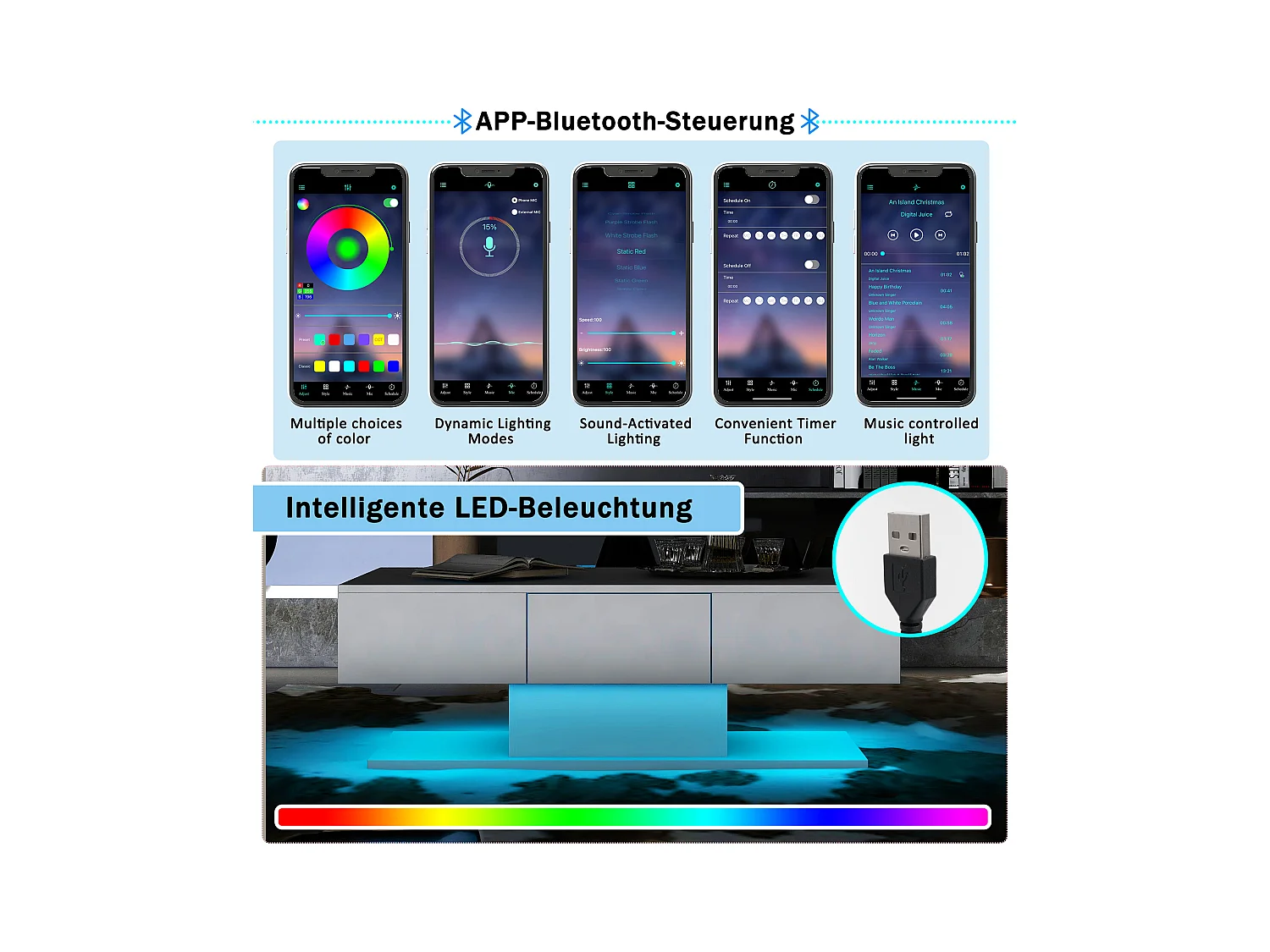 Table basse moderne avec 2 tiroirs, design moderne, MDF, blanc laqué et bois naturel, (100x60x35 cm)