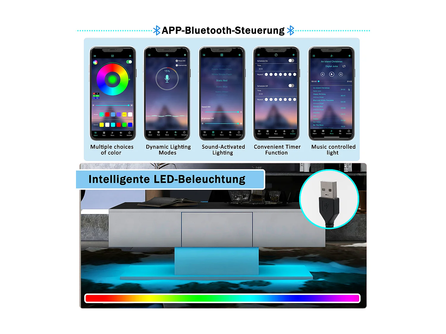 Table basse moderne avec 2 tiroirs, design moderne, MDF, blanc laqué et bois naturel, (100x60x35 cm)