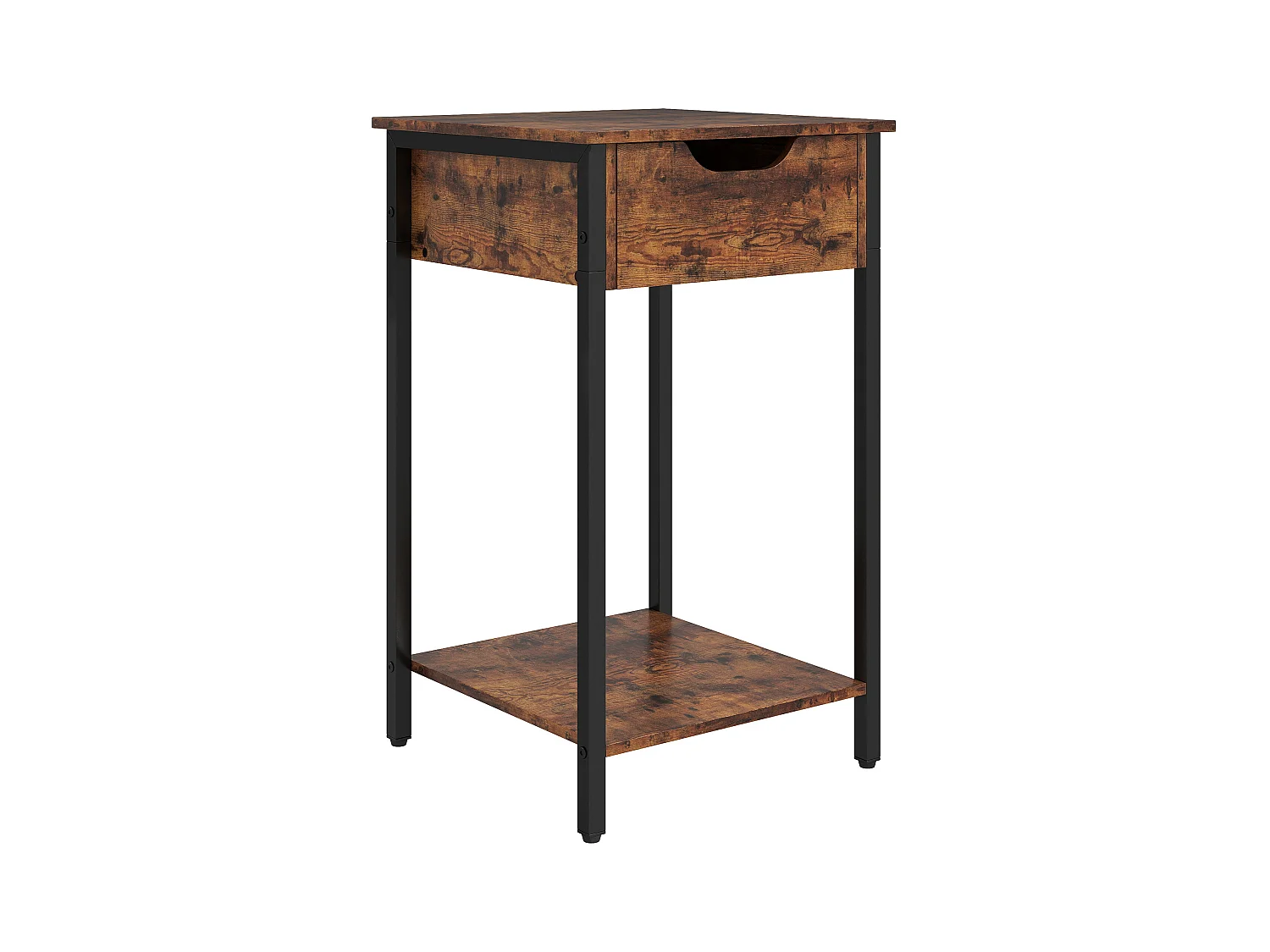 Tavolino industriale, design rustico, struttura in metallo, legno, marrone (40x40x68 cm)