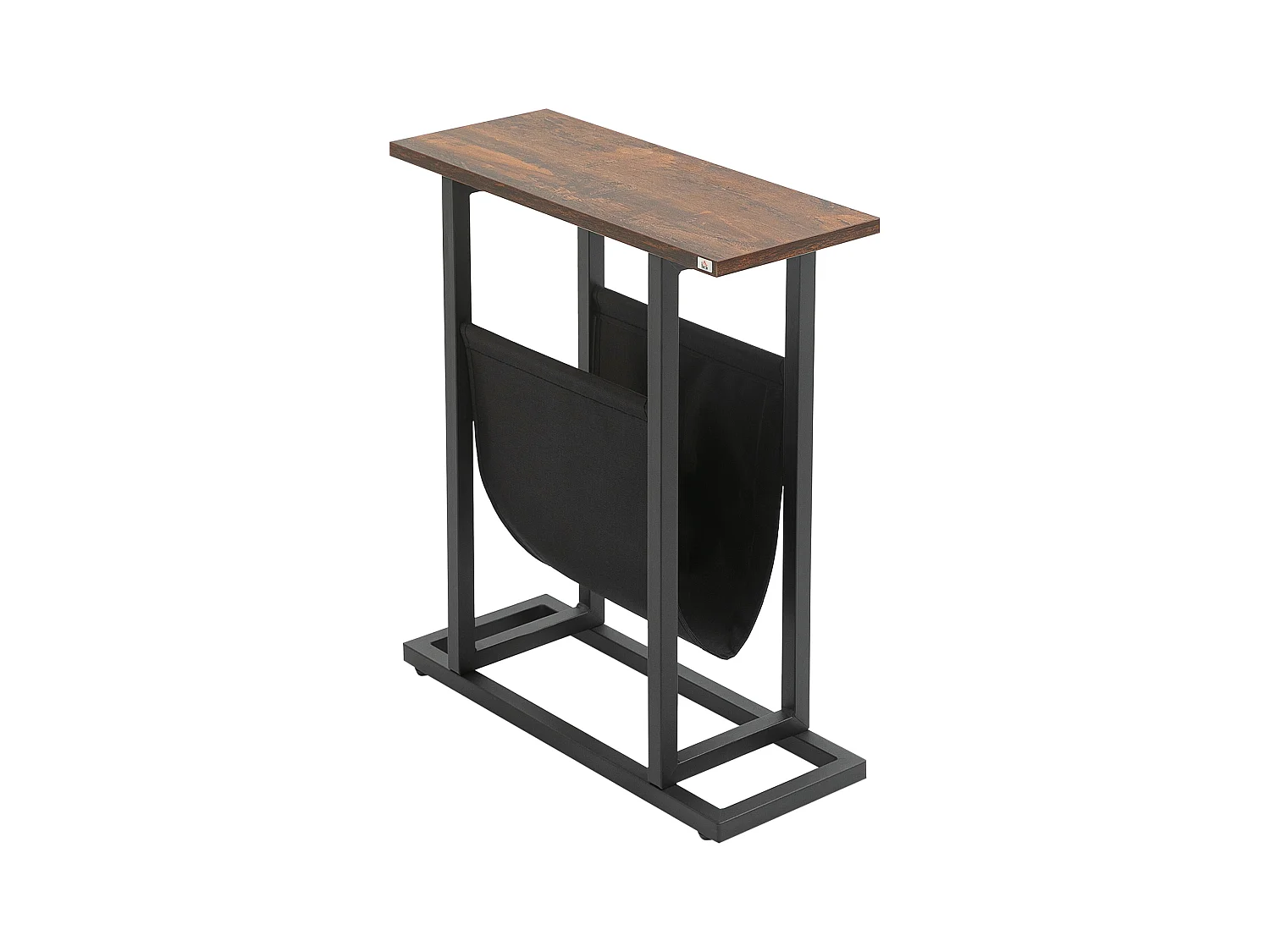 Bijzettafel met opbergvak, stalen frame en houten blad, donkerbruin en zwart (49x19x55cm)