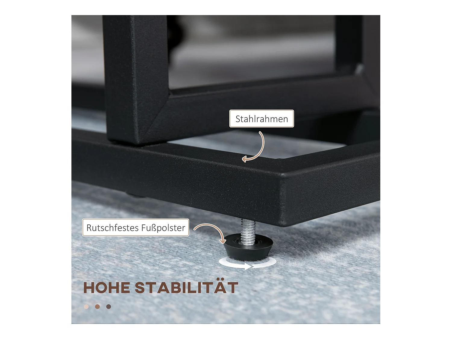 Bijzettafel met opbergvak, stalen frame en houten blad, donkerbruin en zwart (49x19x55cm)