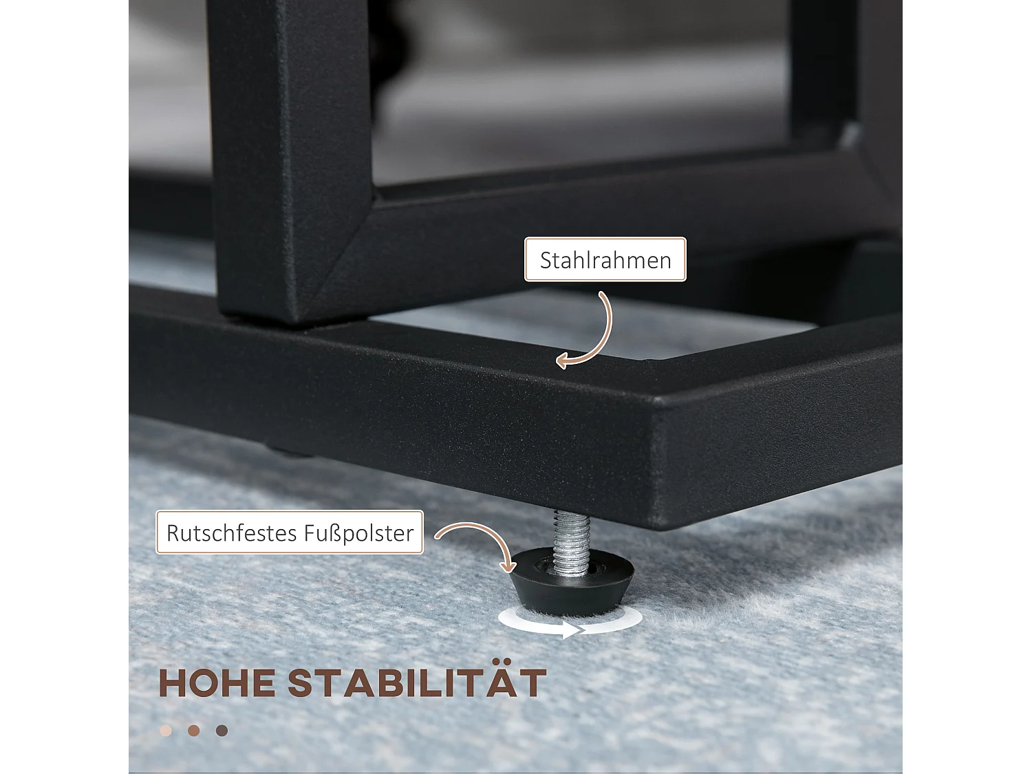 Table d'appoint avec poche de rangement, cadre acier et plateau bois, marron foncé et noir (49x19x55cm)