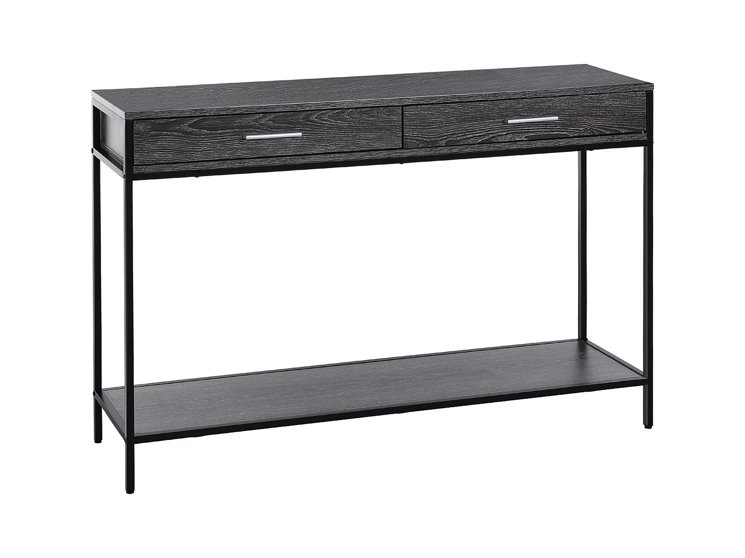 Table console avec 2 tiroirs et étagère inférieure, métal et bois, gris (120x30x81.5 cm)