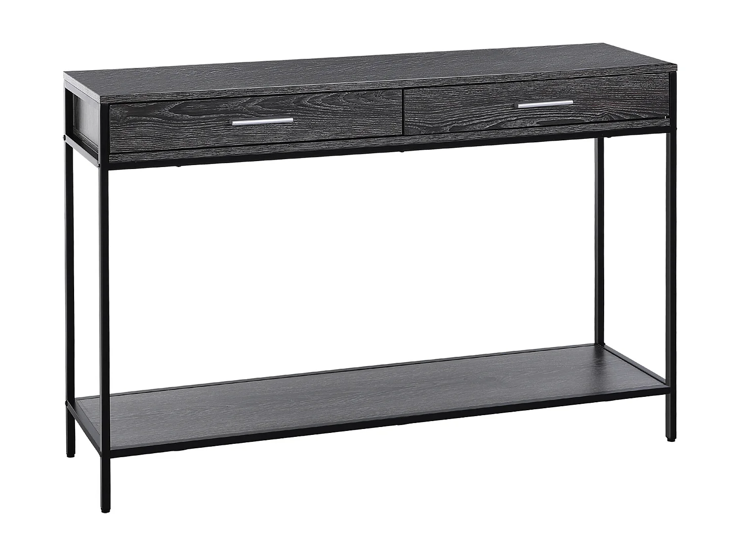 Table console avec 2 tiroirs et étagère inférieure, métal et bois, gris (120x30x81.5 cm)