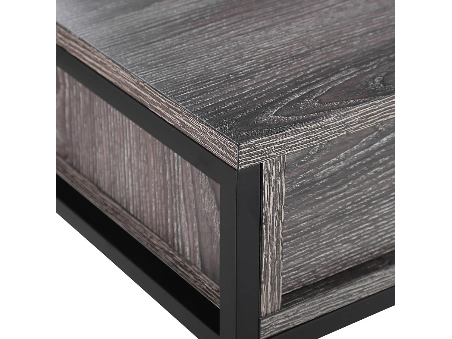 Table console avec 2 tiroirs et étagère inférieure, métal et bois, gris (120x30x81.5 cm)