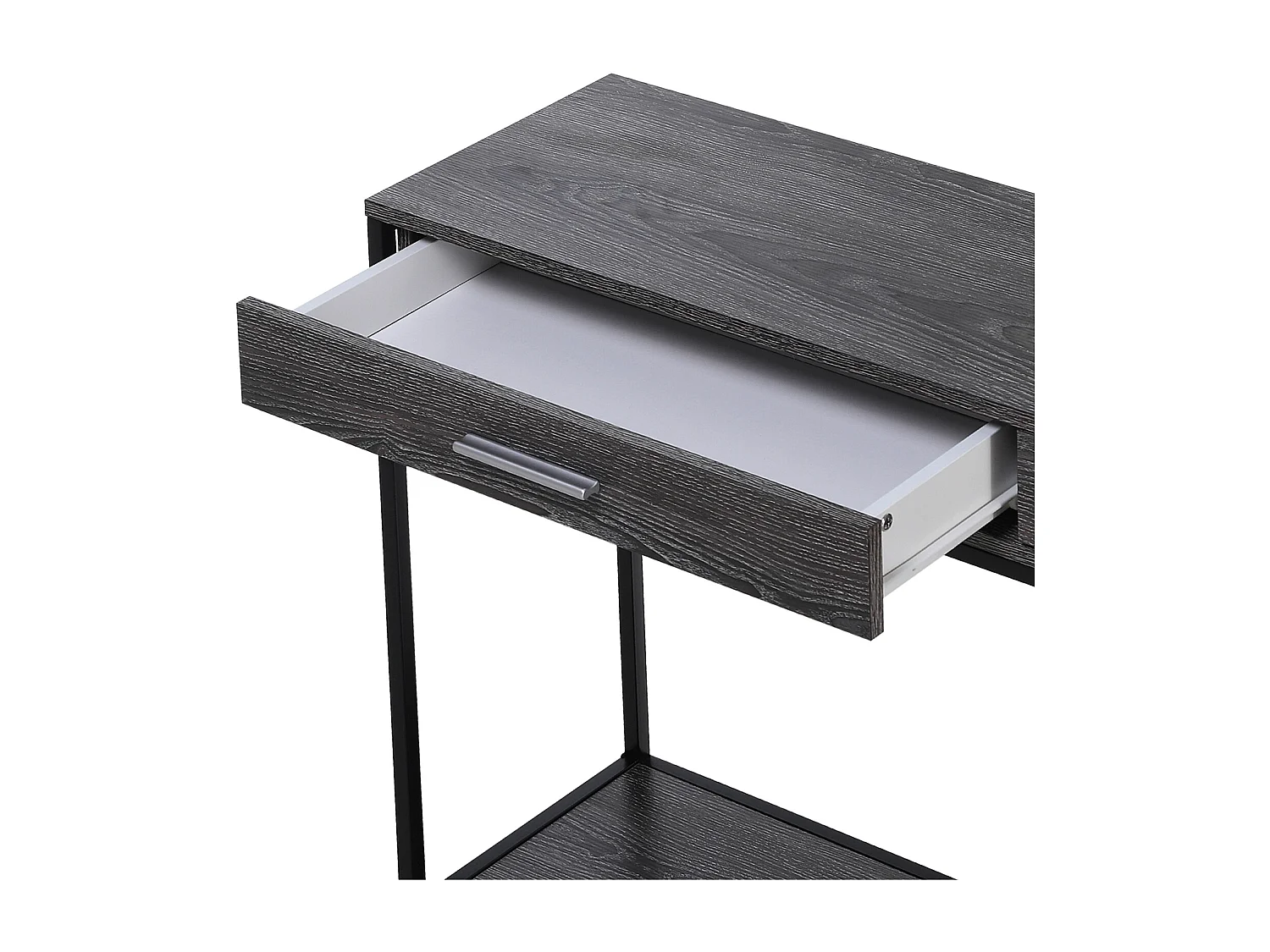 Table console avec 2 tiroirs et étagère inférieure, métal et bois, gris (120x30x81.5 cm)