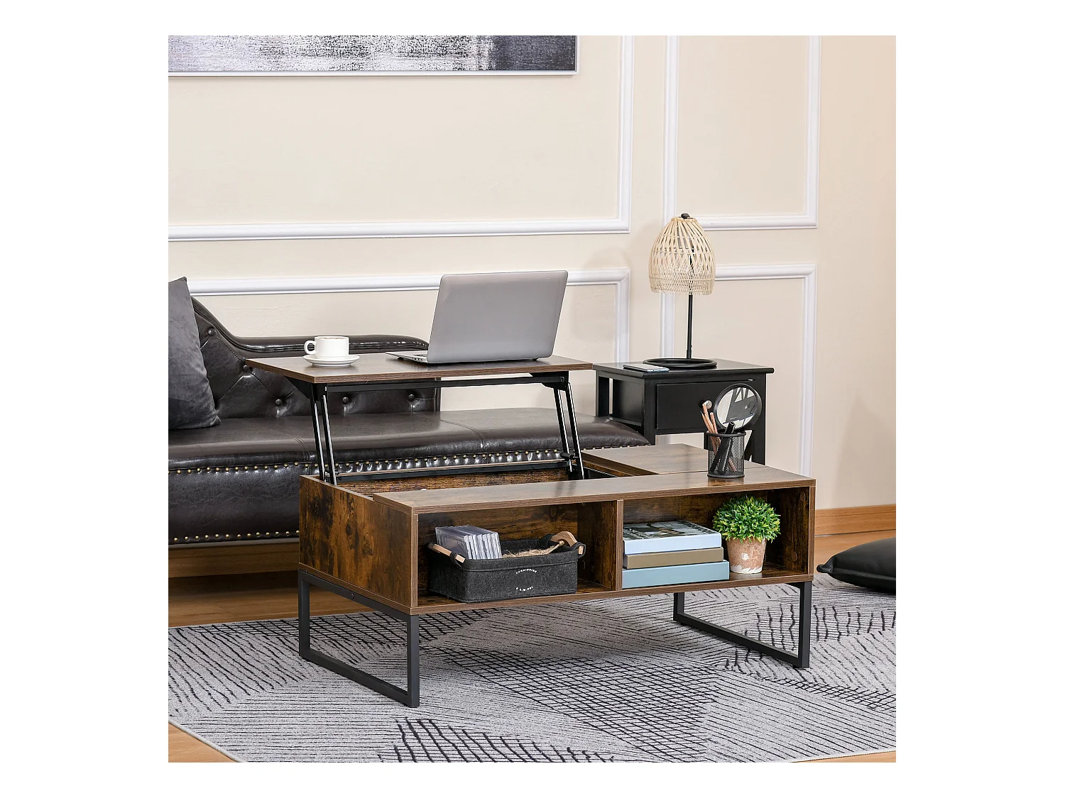 Table Basse, Plateau Réglable, Design Moderne, Bois, Marron (100x60x40 cm)