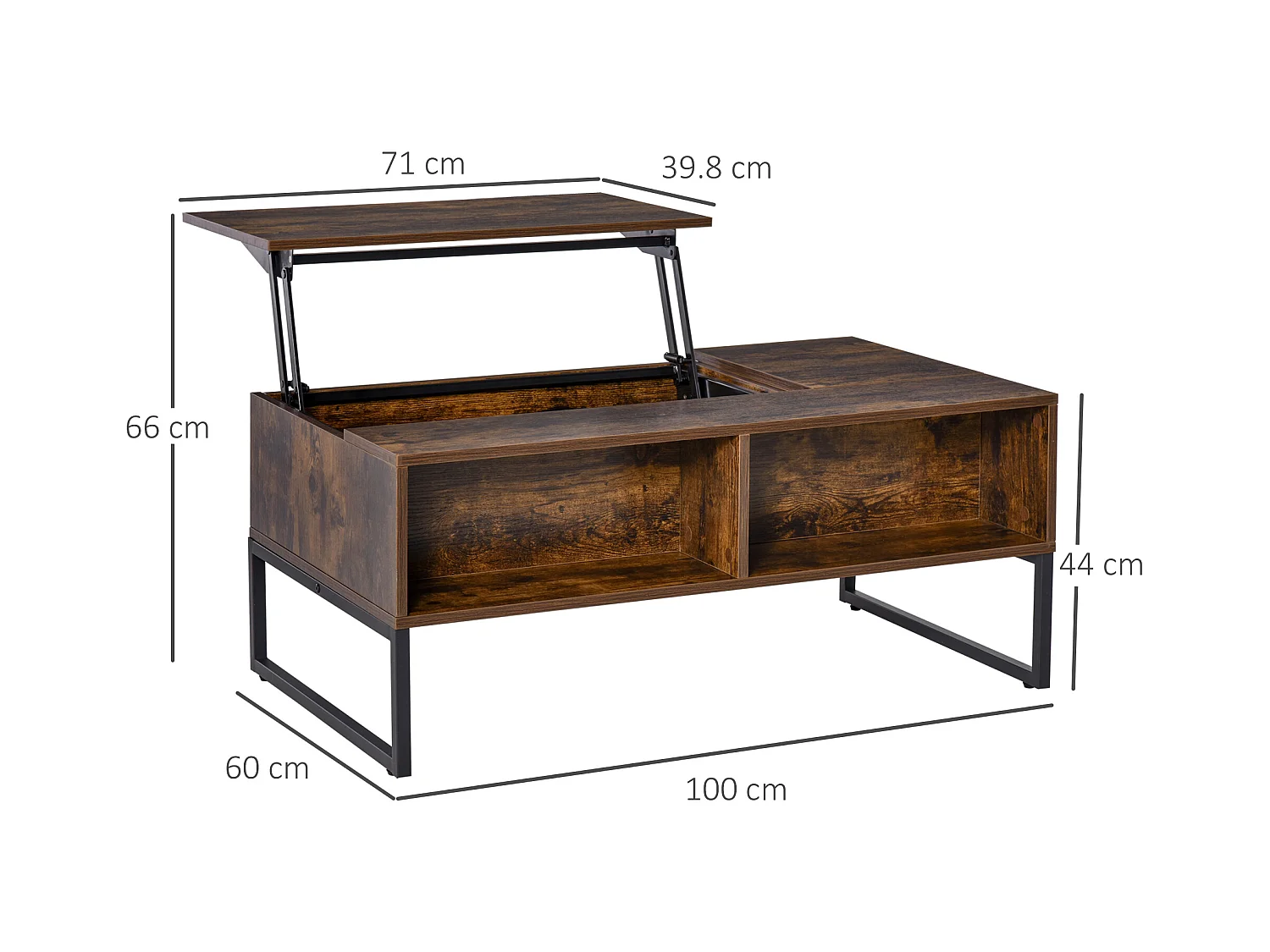 Table Basse, Plateau Réglable, Design Moderne, Bois, Marron (100x60x40 cm)