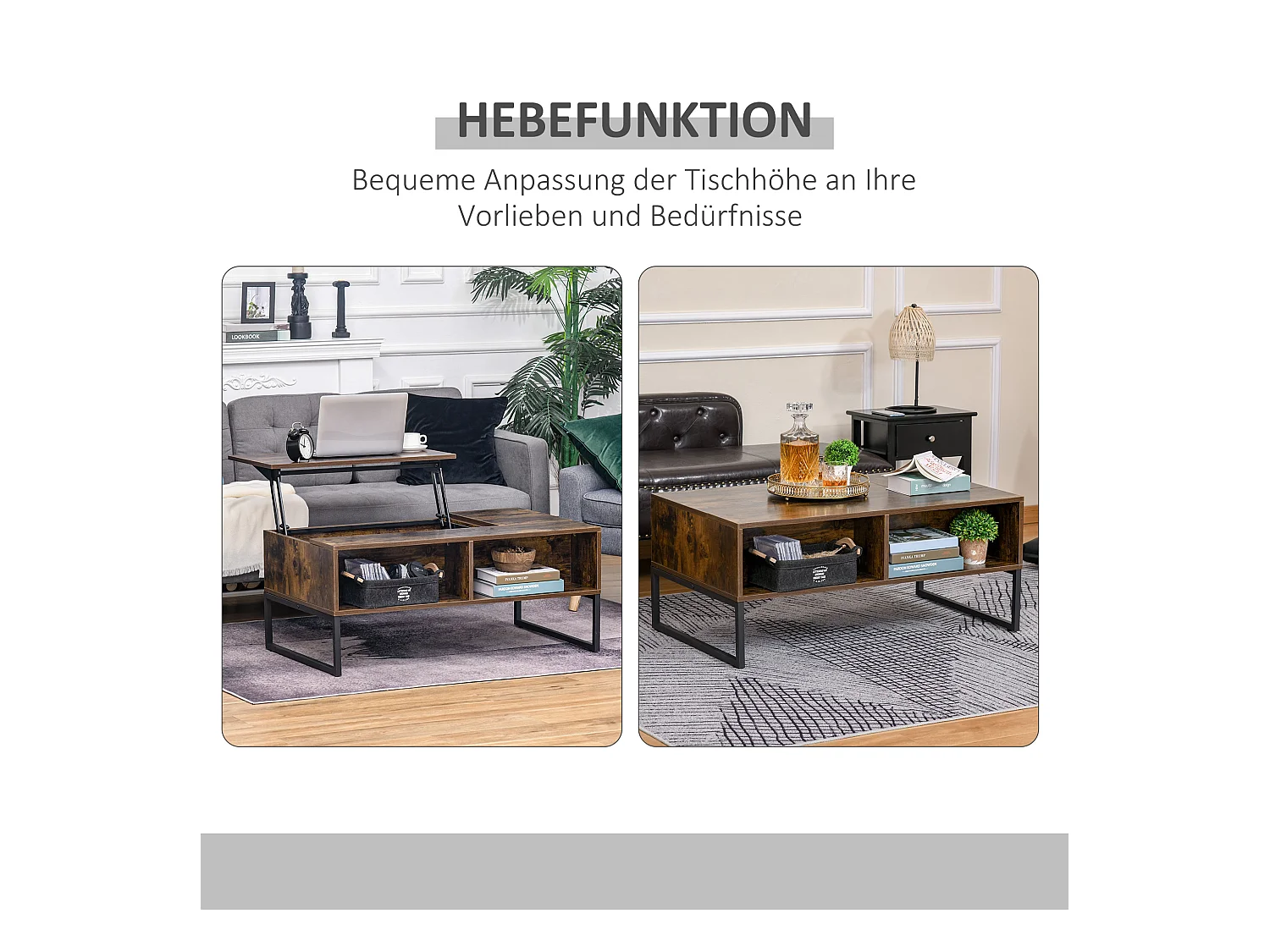 Table Basse, Plateau Réglable, Design Moderne, Bois, Marron (100x60x40 cm)