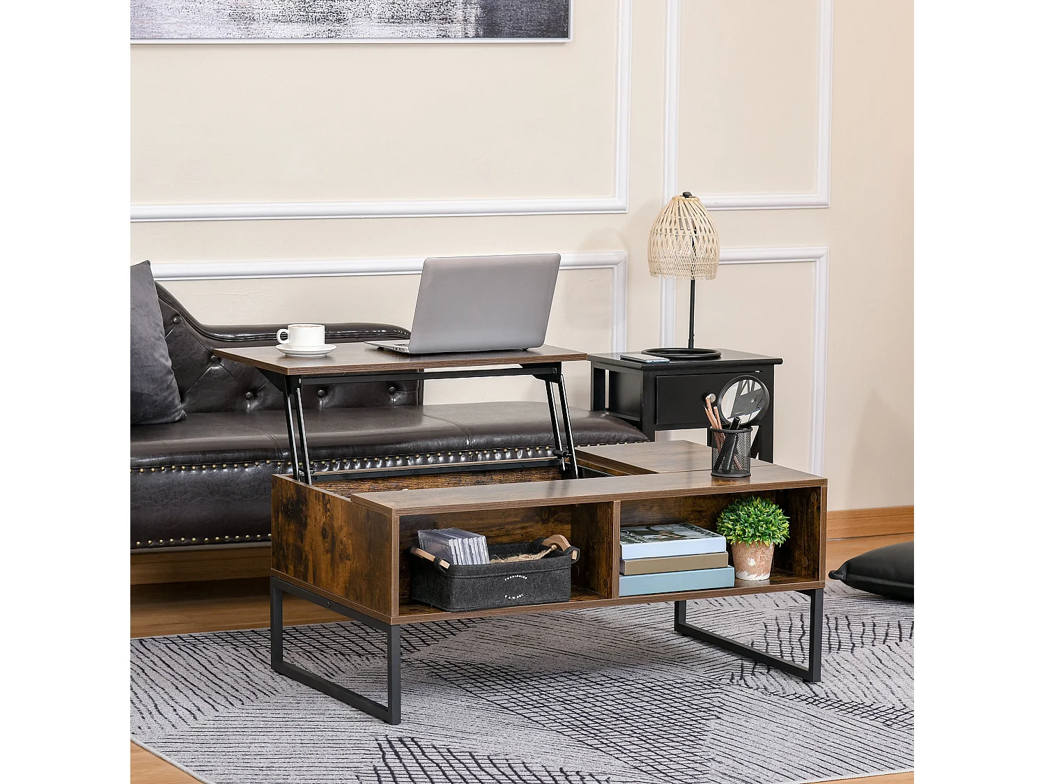 Table Basse, Plateau Réglable, Design Moderne, Bois, Marron (100x60x40 cm)