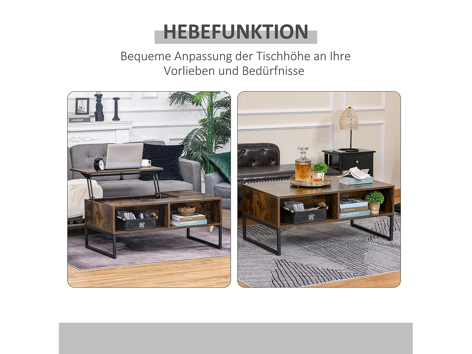 Table Basse, Plateau Réglable, Design Moderne, Bois, Marron (100x60x40 cm)