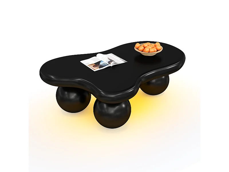 Table Basse Nuage avec LED, Design Moderne, MDF, Noir, (95x62.5x32 cm)