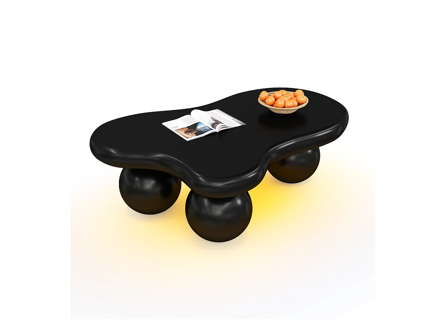 Table Basse Nuage avec LED, Design Moderne, MDF, Noir, (95x62.5x32 cm)