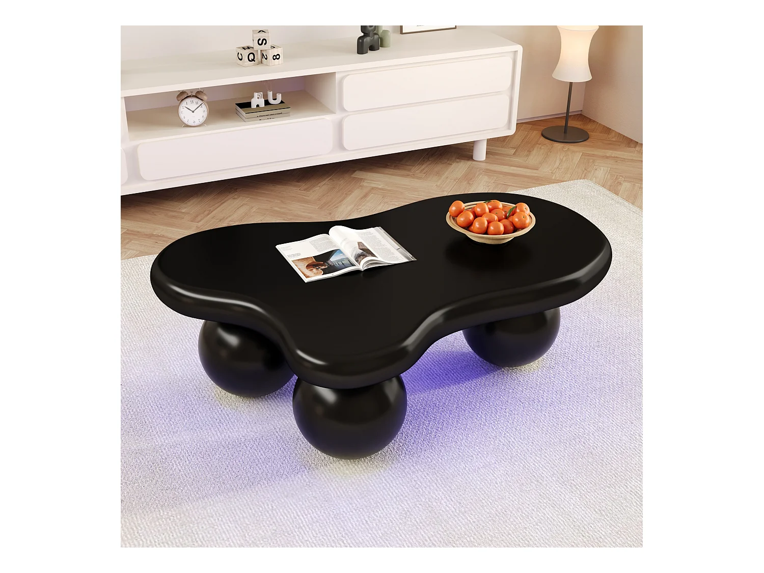 Table Basse Nuage avec LED, Design Moderne, MDF, Noir, (95x62.5x32 cm)