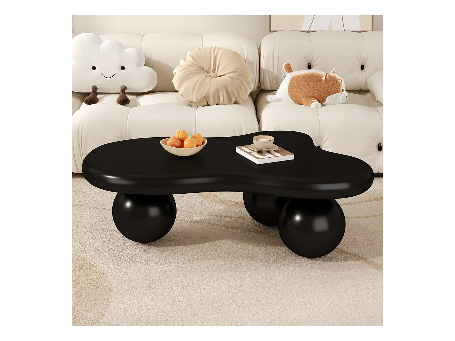 Table Basse Nuage avec LED, Design Moderne, MDF, Noir, (95x62.5x32 cm)