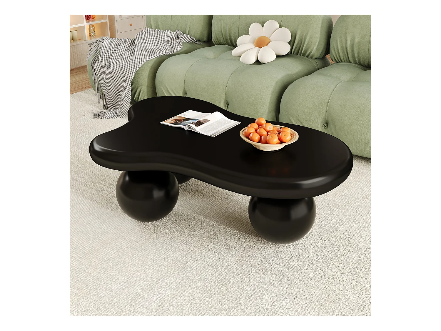 Table Basse Nuage avec LED, Design Moderne, MDF, Noir, (95x62.5x32 cm)