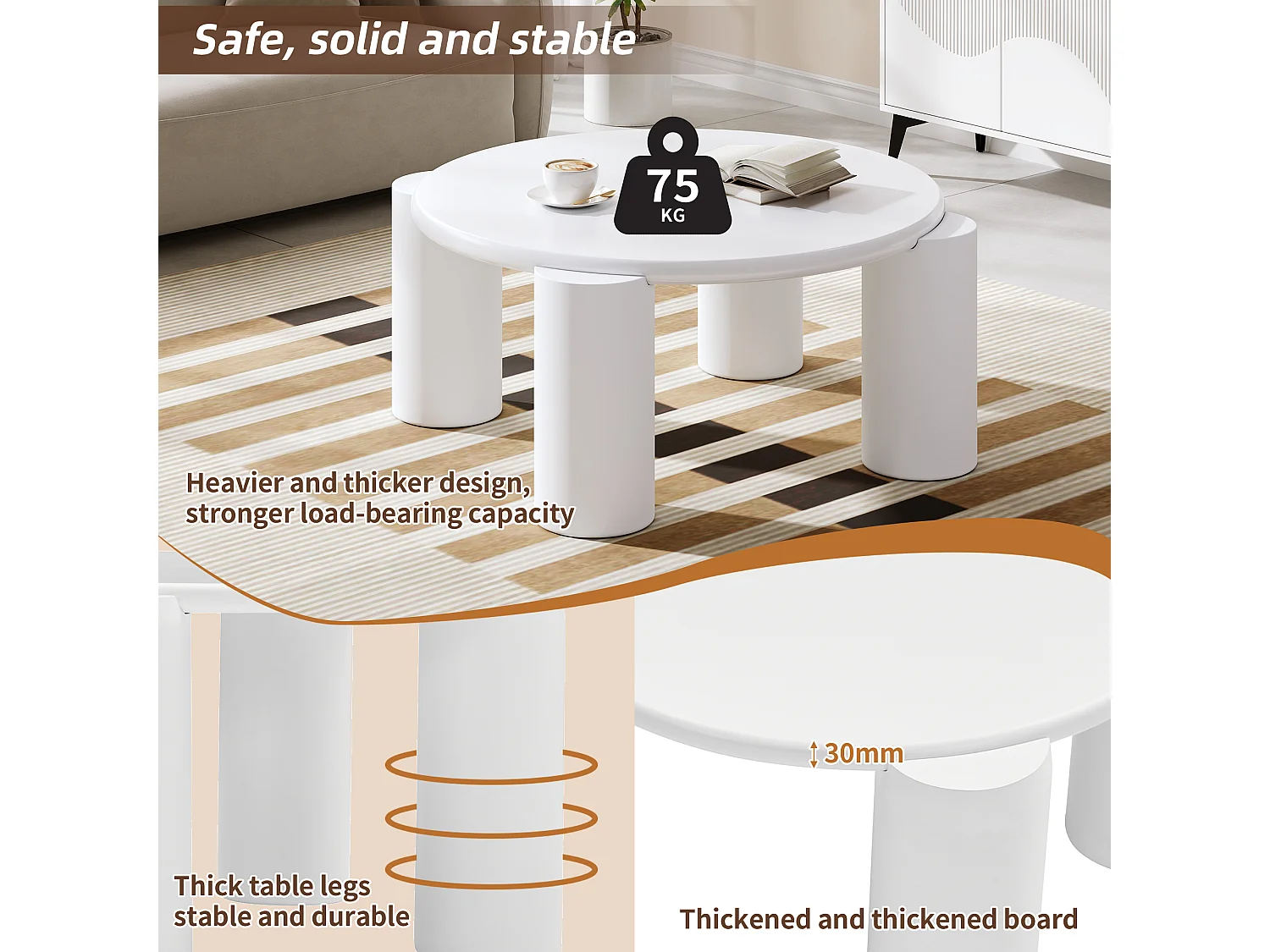 Table basse nuage, design moderne, MDF, blanc (70x70x40 cm)