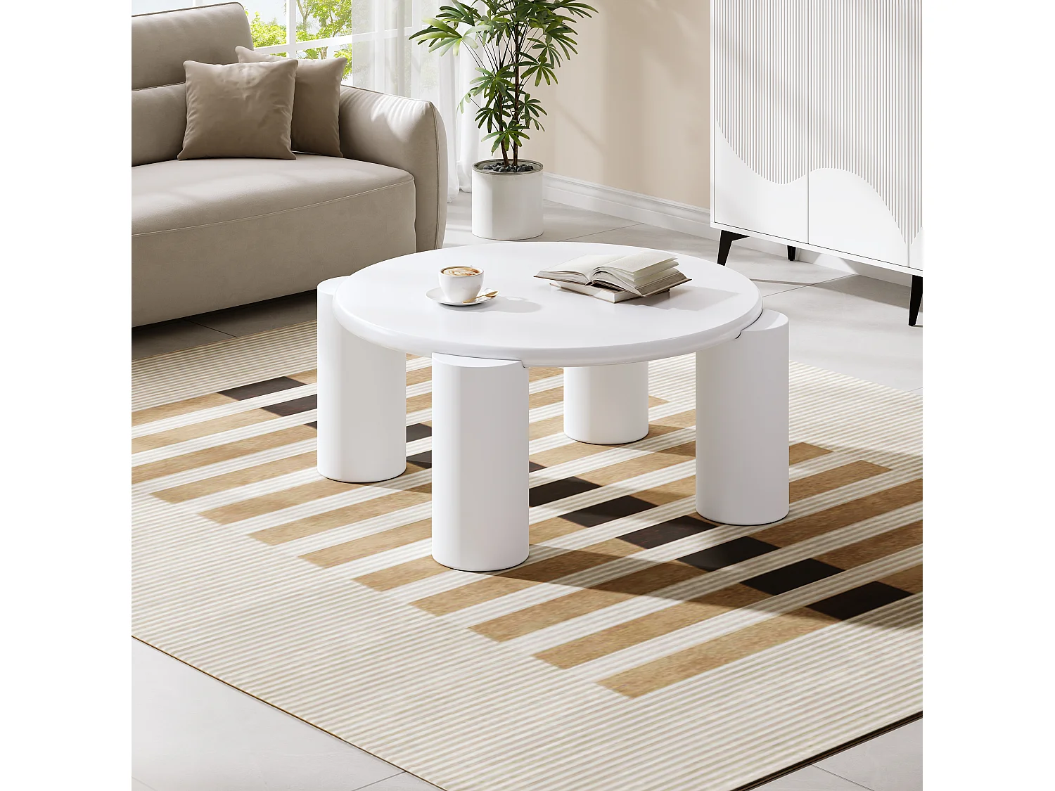 Table basse nuage, design moderne, MDF, blanc (70x70x40 cm)