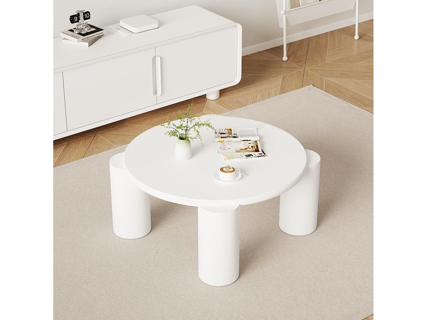 Table basse nuage, design moderne, MDF, blanc (70x70x40 cm)
