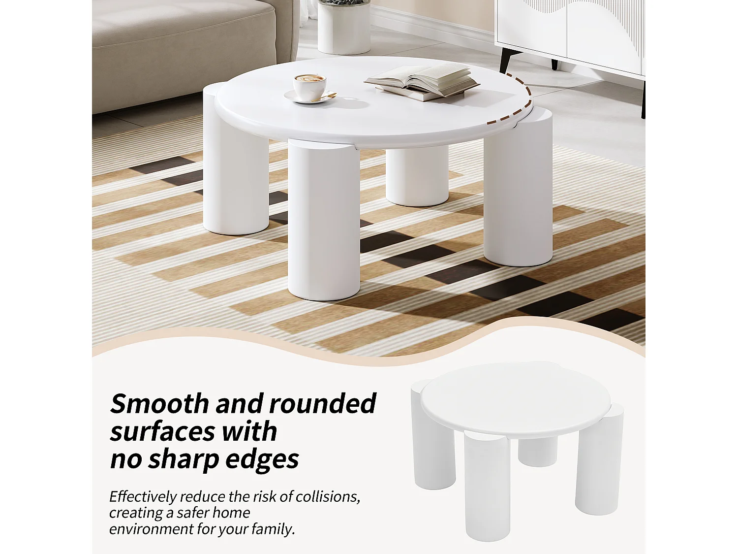 Table basse nuage, design moderne, MDF, blanc (70x70x40 cm)