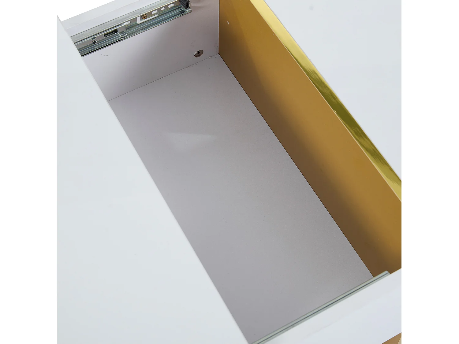 Tavolino moderno laccato, 4 cassetti portaoggetti, MDF, bianco (100x50x35 cm)