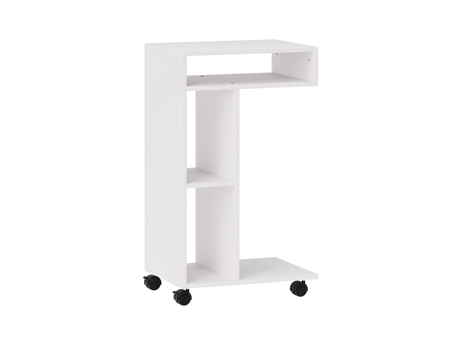 Table d'appoint multifonction avec roulettes, 4 étagères, contreplaqué mélaminé, blanc (40x30x69 cm)