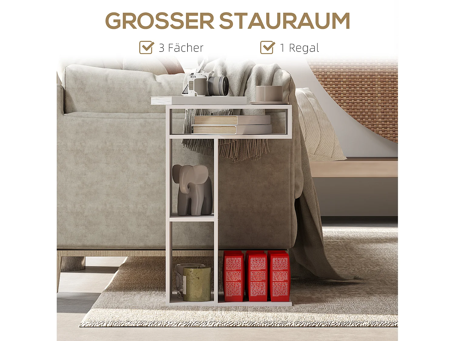 Table d'appoint multifonction avec roulettes, 4 étagères, contreplaqué mélaminé, blanc (40x30x69 cm)