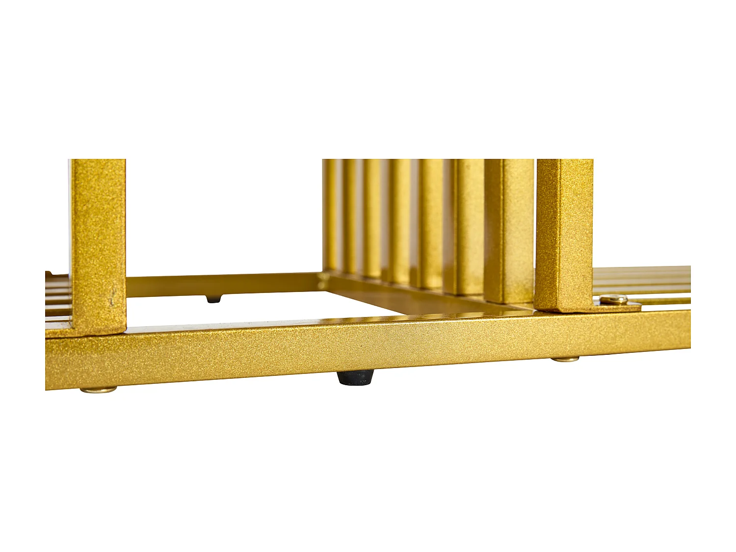 Table basse moderne, design blanc laqué avec pied doré, MDF (100x35x80 cm)