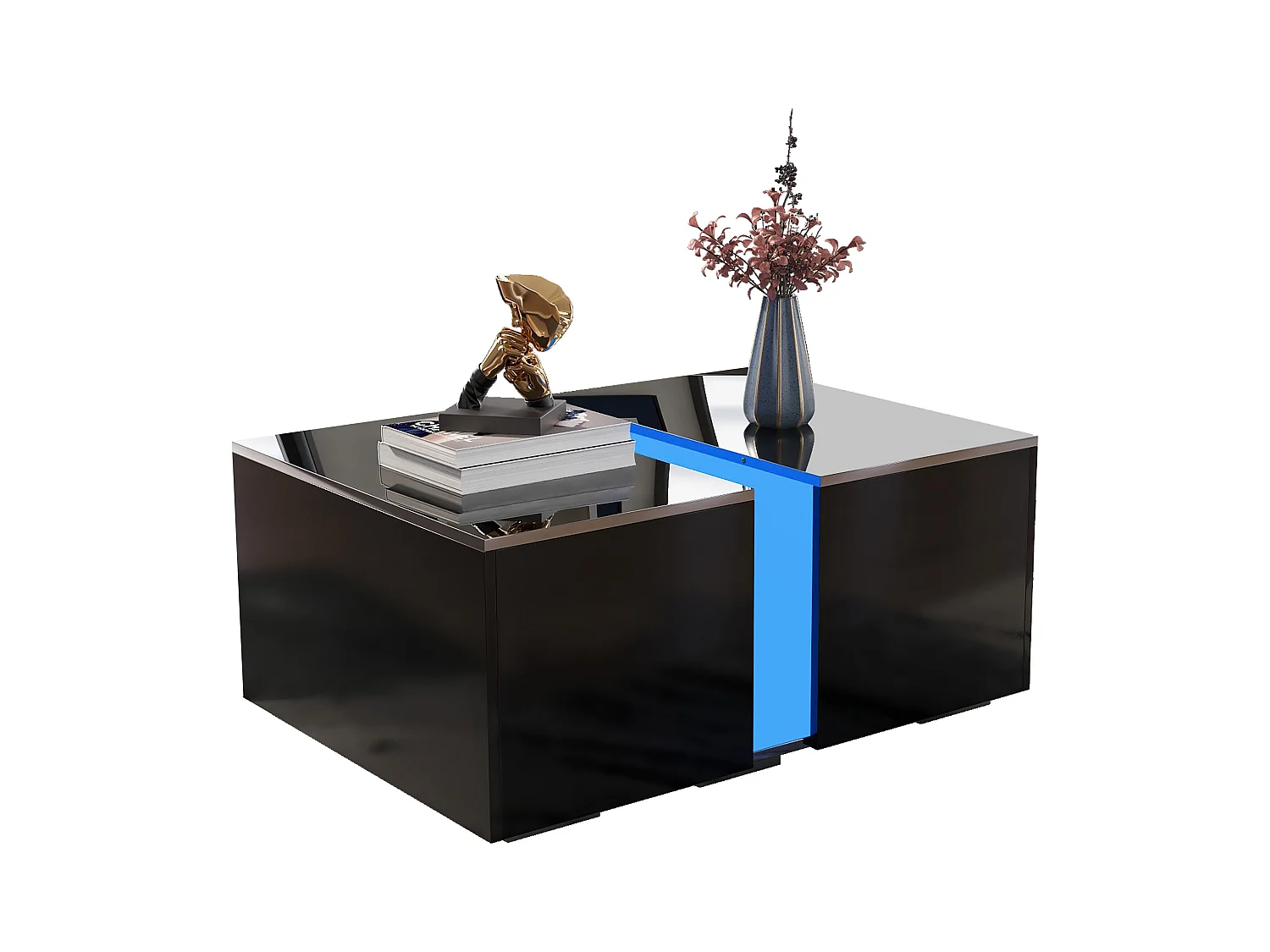 Mesa de centro moderna con LED y almacenaje oculto, aglomerado, color negro (73x60x34 cm)