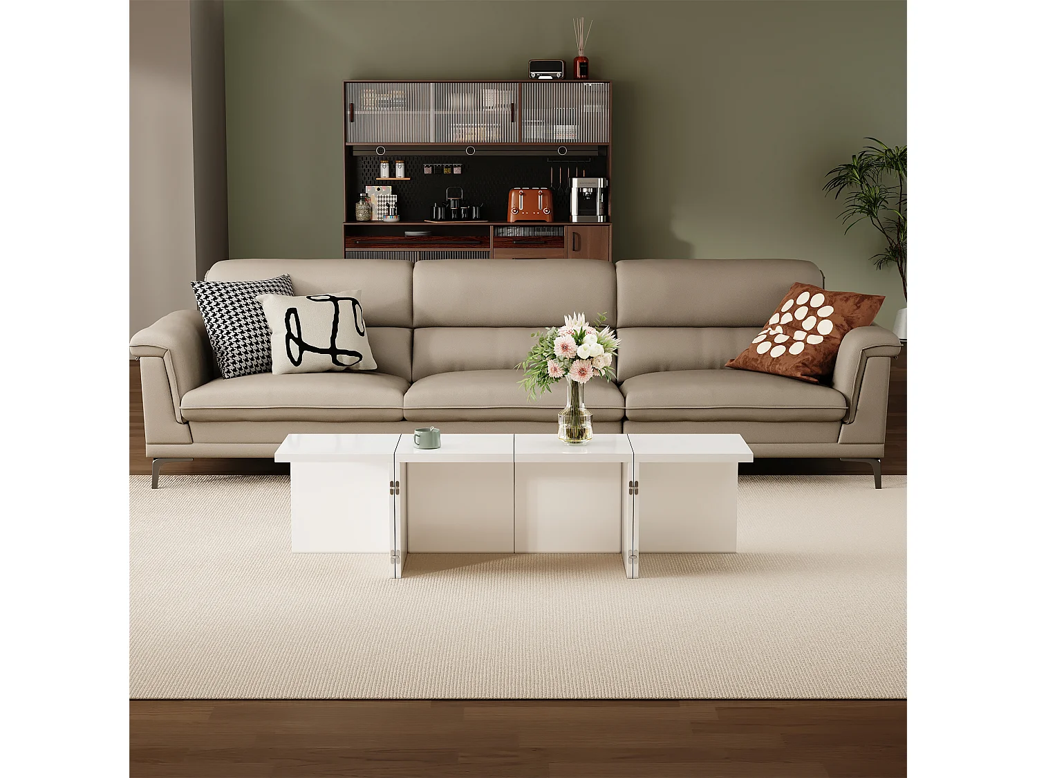 Table basse DIY avec surface laquée, design modulaire, 81x81x40 cm, combinable