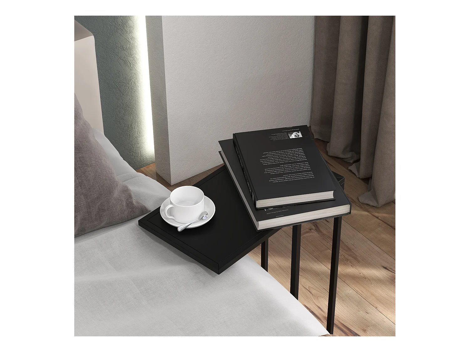 Table d'appoint en forme de C, acier noir, pour canapé et lit (46x26x60cm)