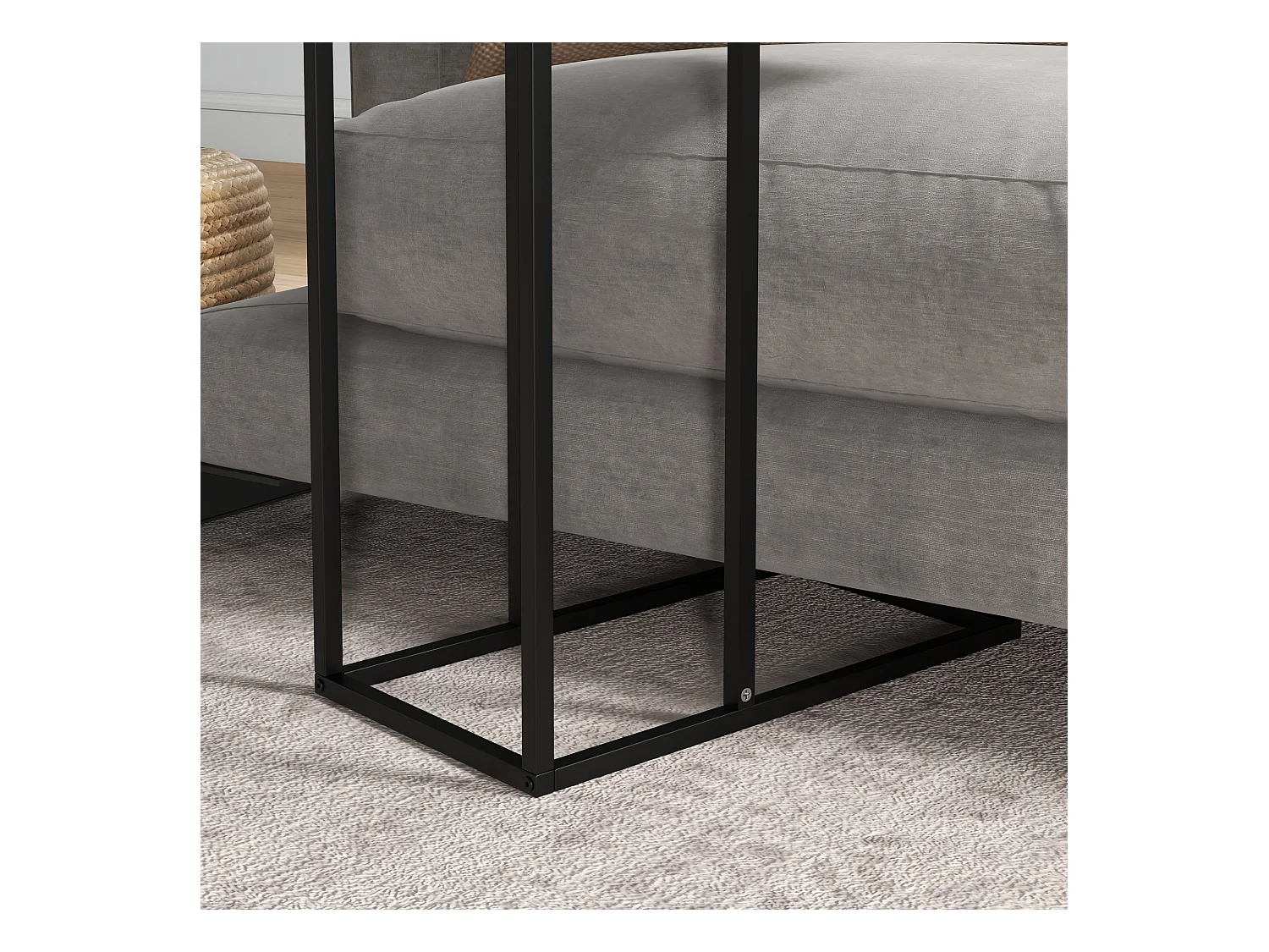 Table d'appoint en forme de C, acier noir, pour canapé et lit (46x26x60cm)