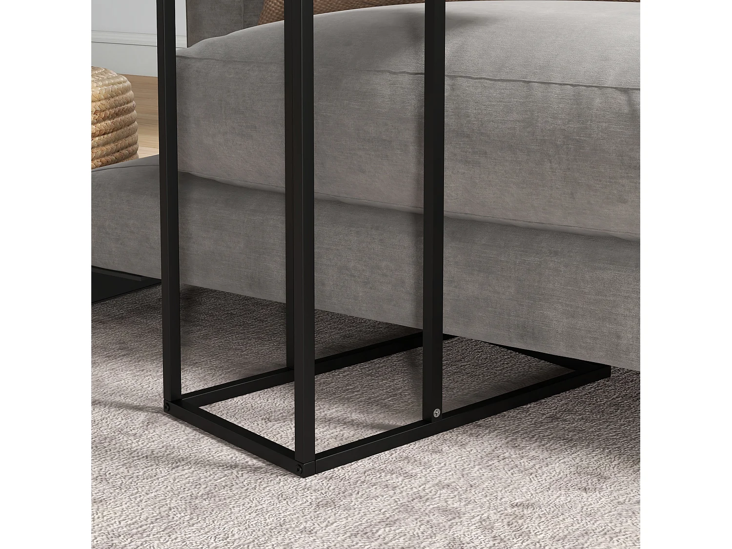 Table d'appoint en forme de C, acier noir, pour canapé et lit (46x26x60cm)