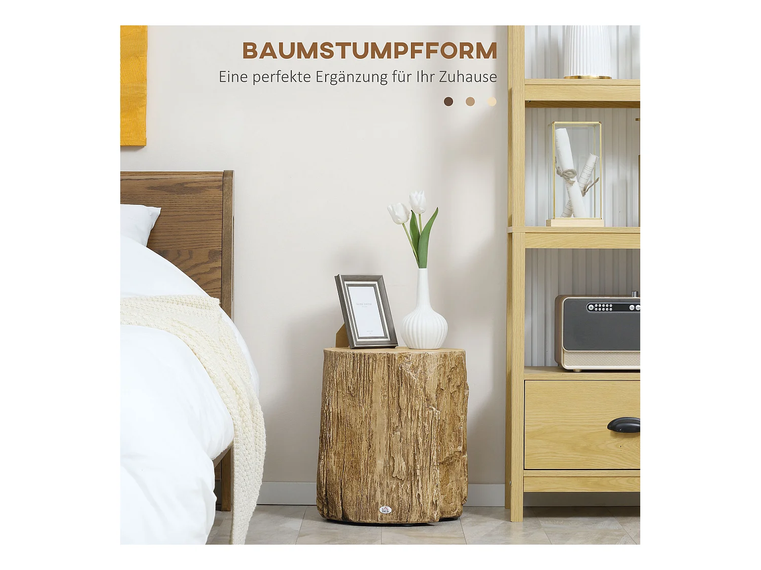 Table d'Appoint, Design en Tronc d'Arbre, Structure en Béton, Résistante à l'Eau, Naturelle (37x37x43 cm)