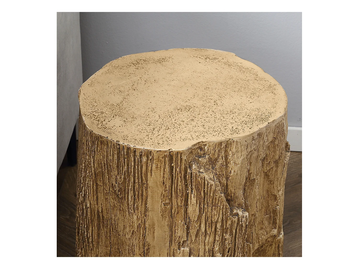 Table d'Appoint, Design en Tronc d'Arbre, Structure en Béton, Résistante à l'Eau, Naturelle (37x37x43 cm)