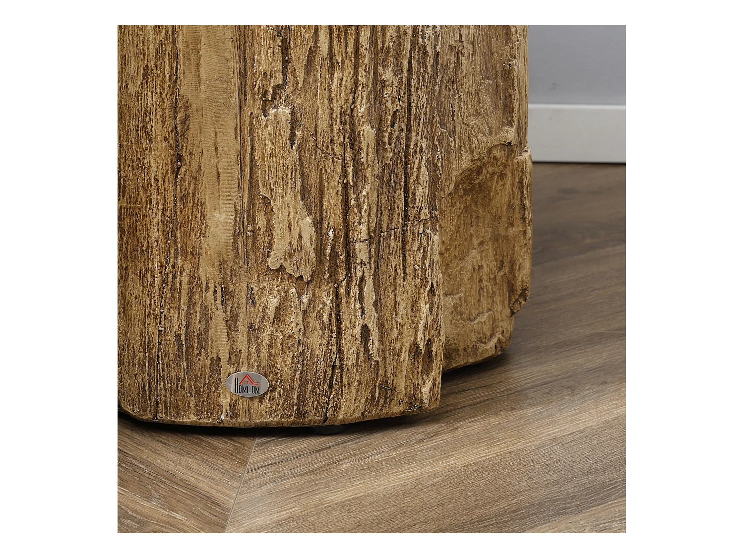 Table d'Appoint, Design en Tronc d'Arbre, Structure en Béton, Résistante à l'Eau, Naturelle (37x37x43 cm)