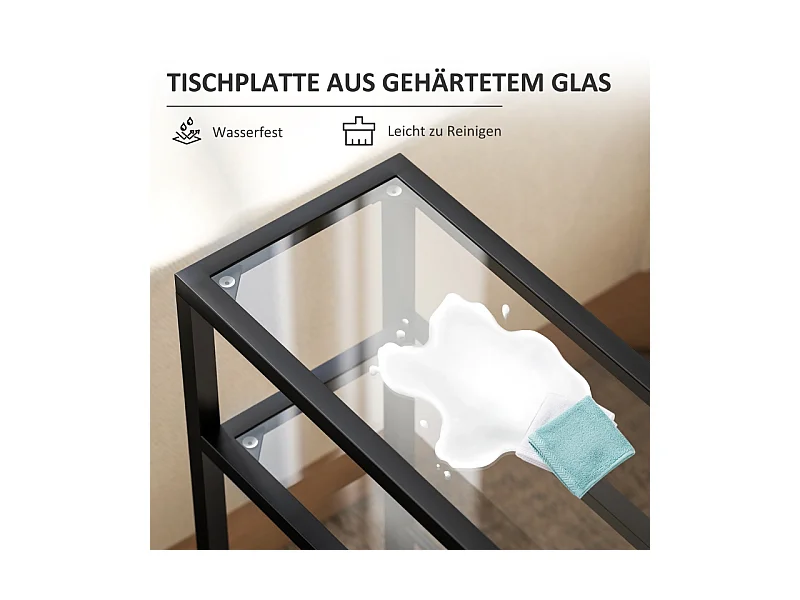 Bijzettafel met 3 niveaus, gehard glazen blad, metaal, zwart (40x18x62 cm)