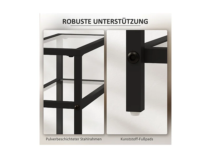 Bijzettafel met 3 niveaus, gehard glazen blad, metaal, zwart (40x18x62 cm)