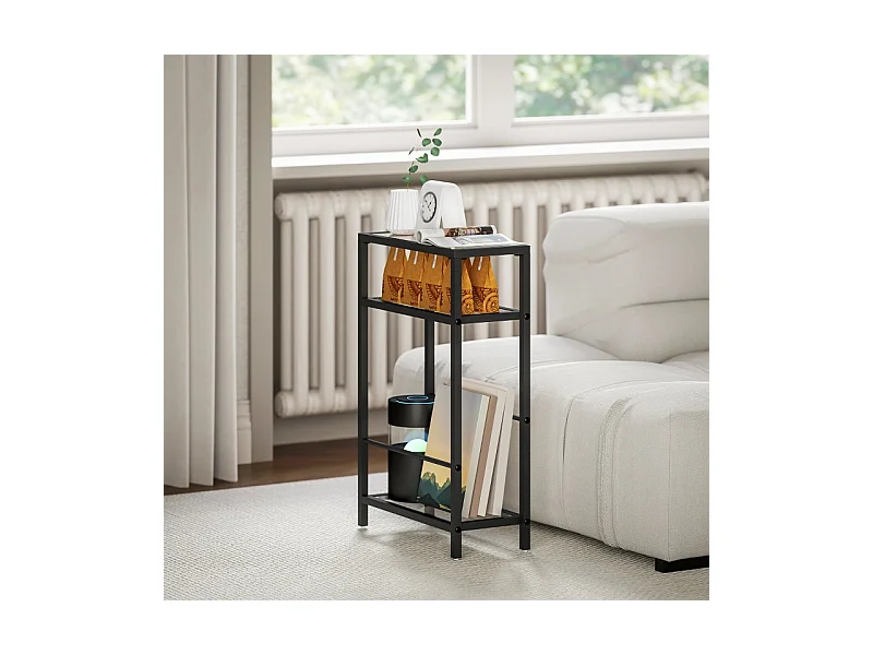 Bijzettafel met 3 niveaus, gehard glazen blad, metaal, zwart (40x18x62 cm)