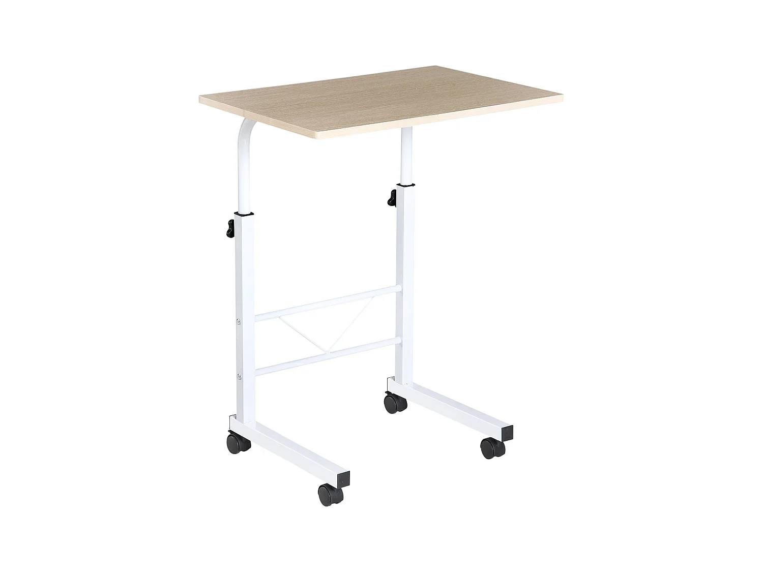 Table d'appoint réglable en hauteur, design en C, panneaux de particules et acier, érable, avec roulettes (60x40x78cm)