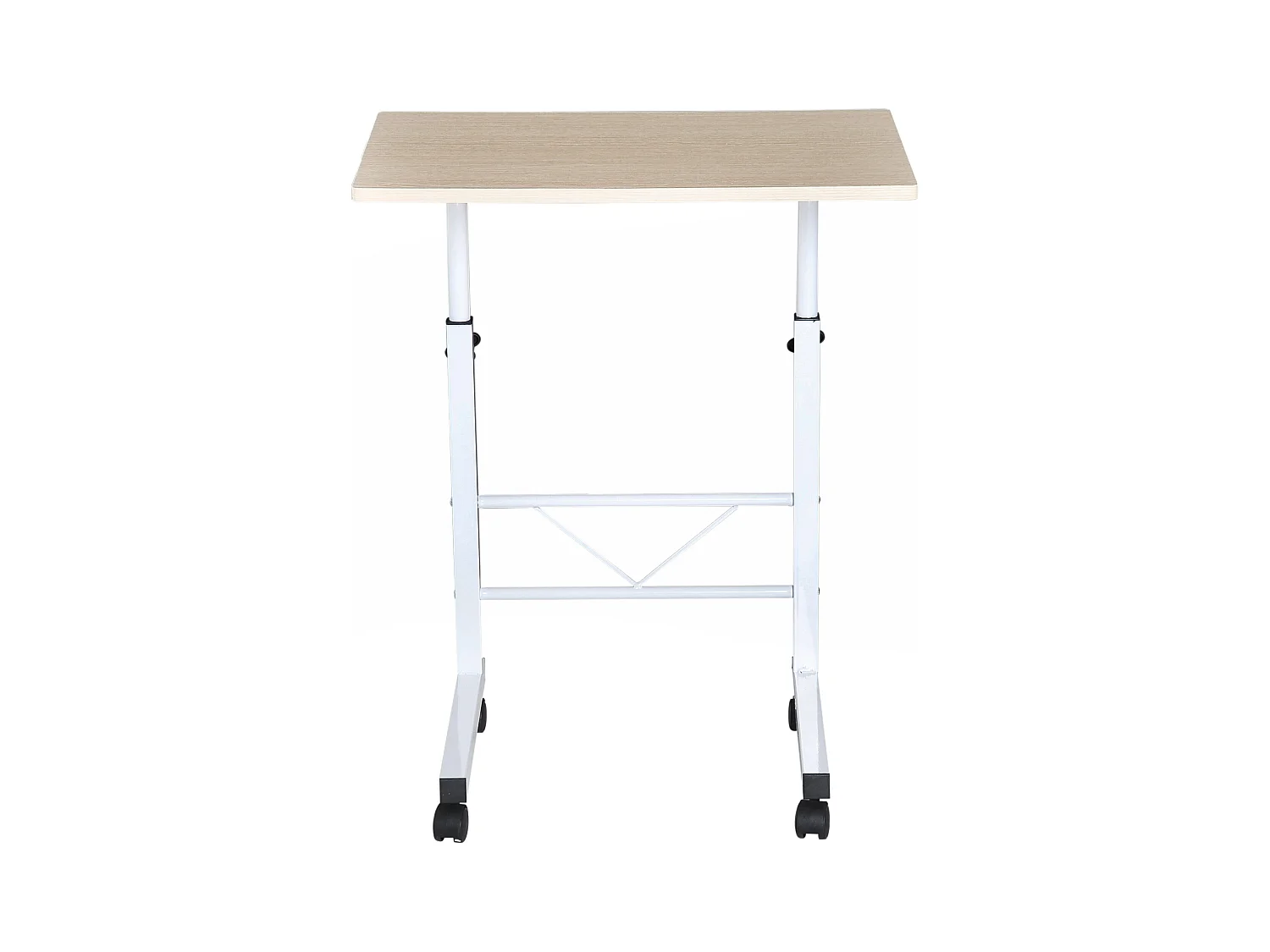 Table d'appoint réglable en hauteur, design en C, panneaux de particules et acier, érable, avec roulettes (60x40x78cm)