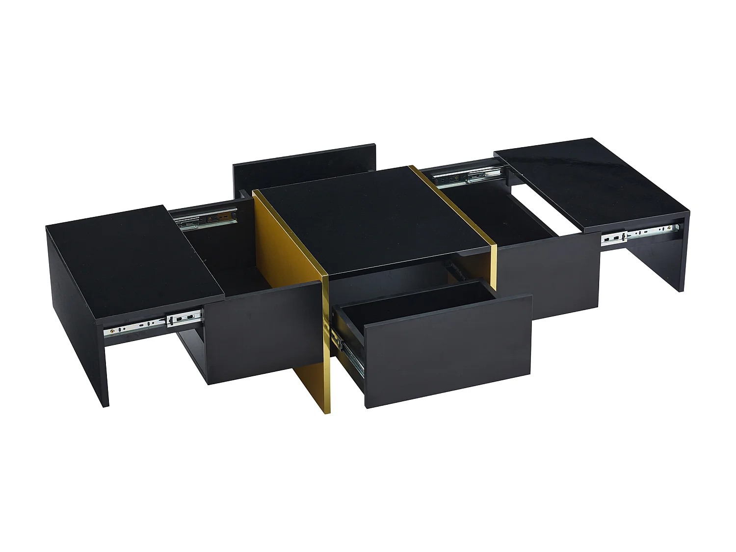 Table basse moderne laquée, 4 tiroirs de rangement, MDF, noir (100x50x35 cm)