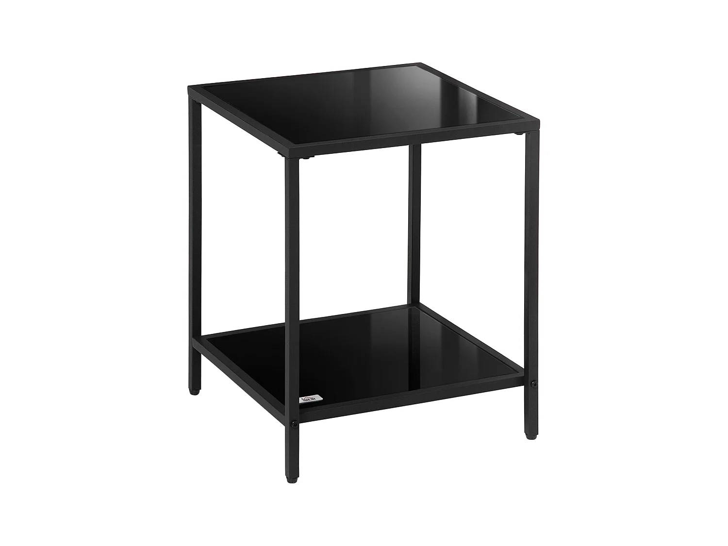 Table d'appoint avec 2 étagères, verre trempé, structure en métal, noir (40x40x50 cm)