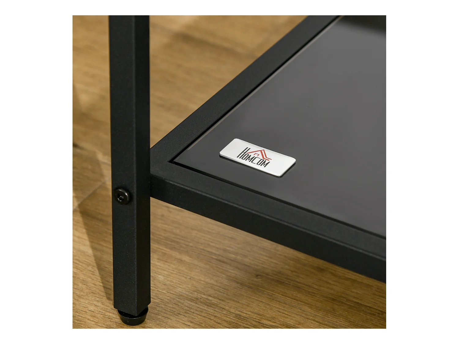 Table d'appoint avec 2 étagères, verre trempé, structure en métal, noir (40x40x50 cm)