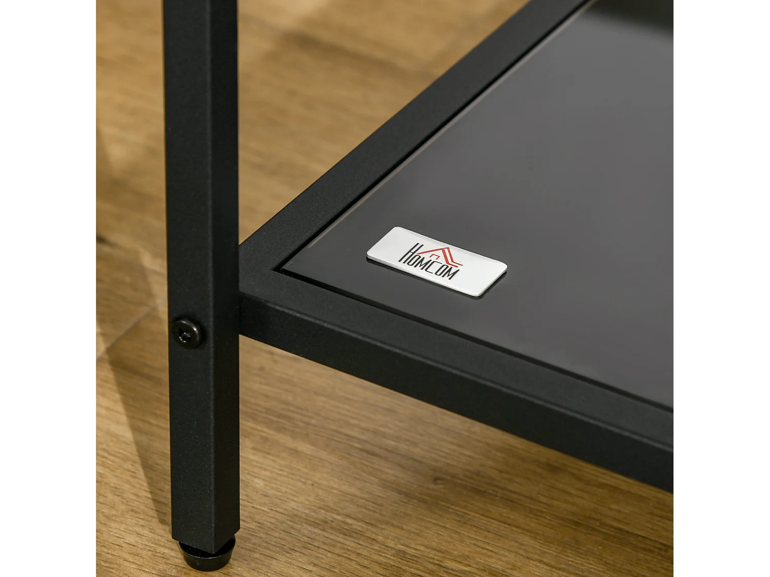 Table d'appoint avec 2 étagères, verre trempé, structure en métal, noir (40x40x50 cm)