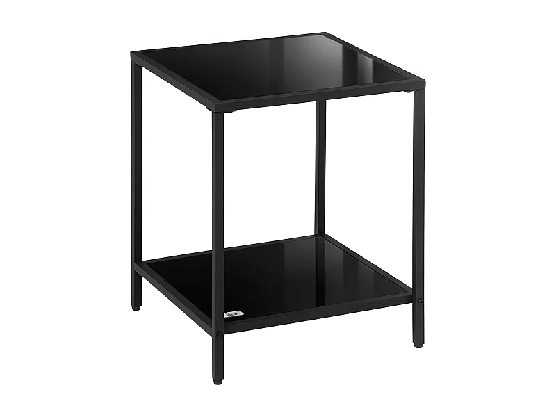 Table d'appoint avec 2 étagères, verre trempé, structure en métal, noir (40x40x50 cm)