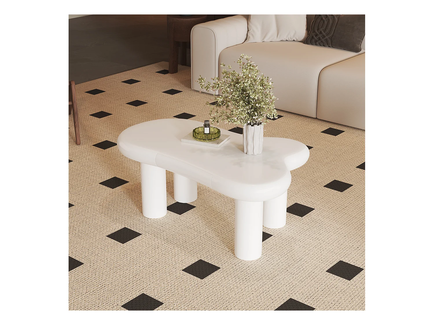 Table Basse Nuage avec LED, 16 Couleurs, MDF, Blanc, (98x65.5x40 cm)