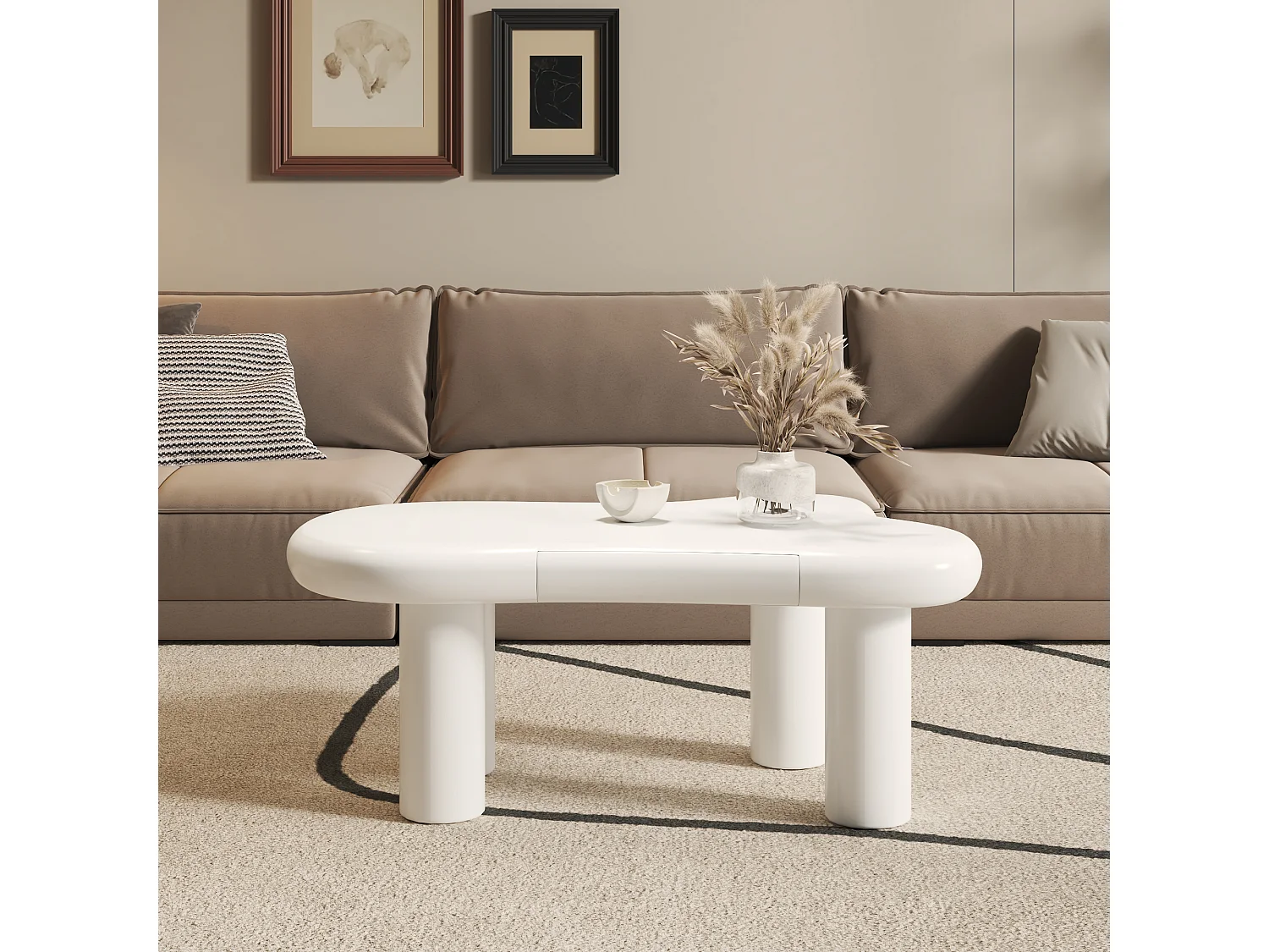 Table Basse Nuage avec LED, 16 Couleurs, MDF, Blanc, (98x65.5x40 cm)