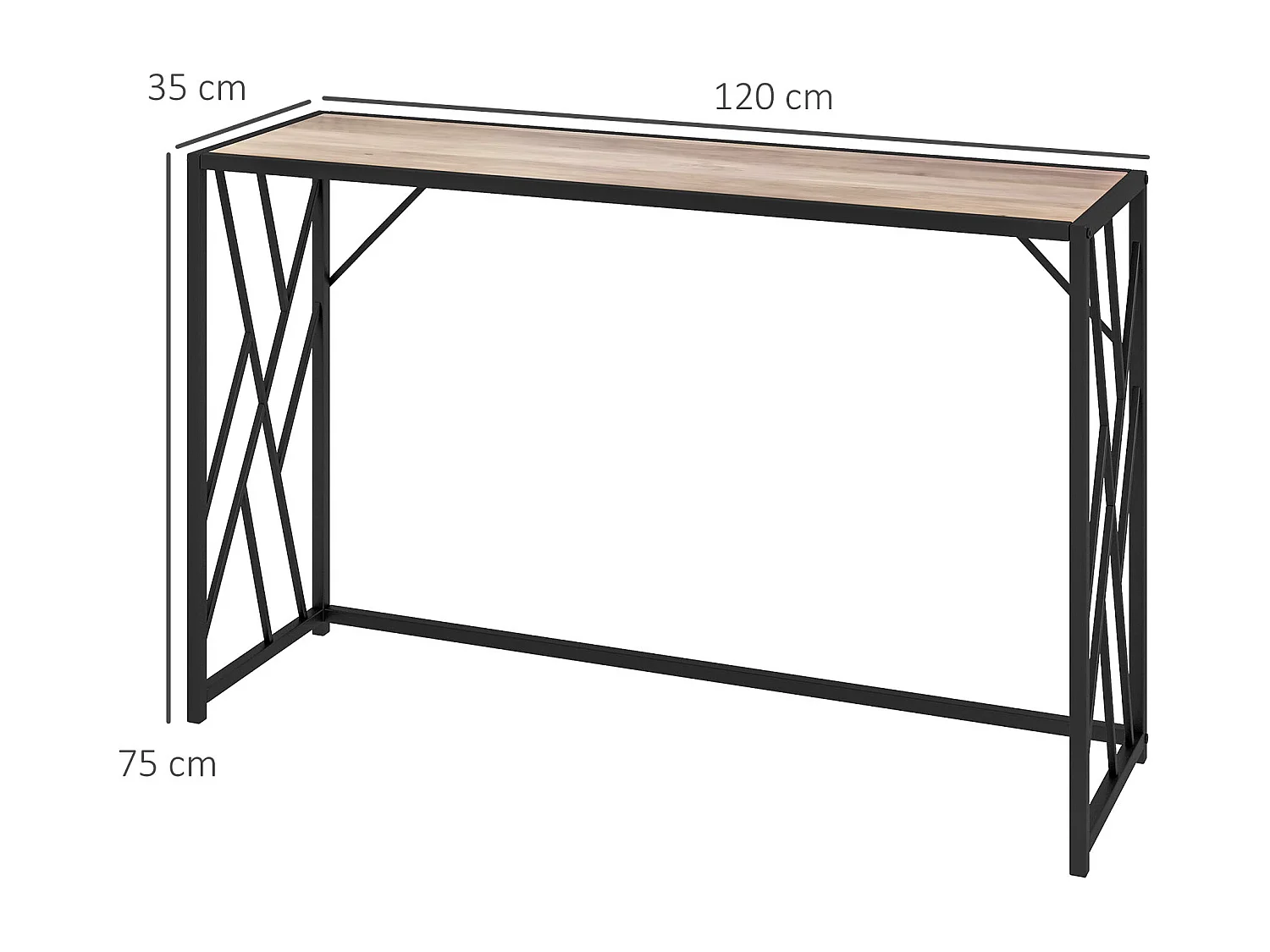 Table Console Industrielle, Design en Métal et Bois, 120 x 35 x 75 cm, Noir et Marron