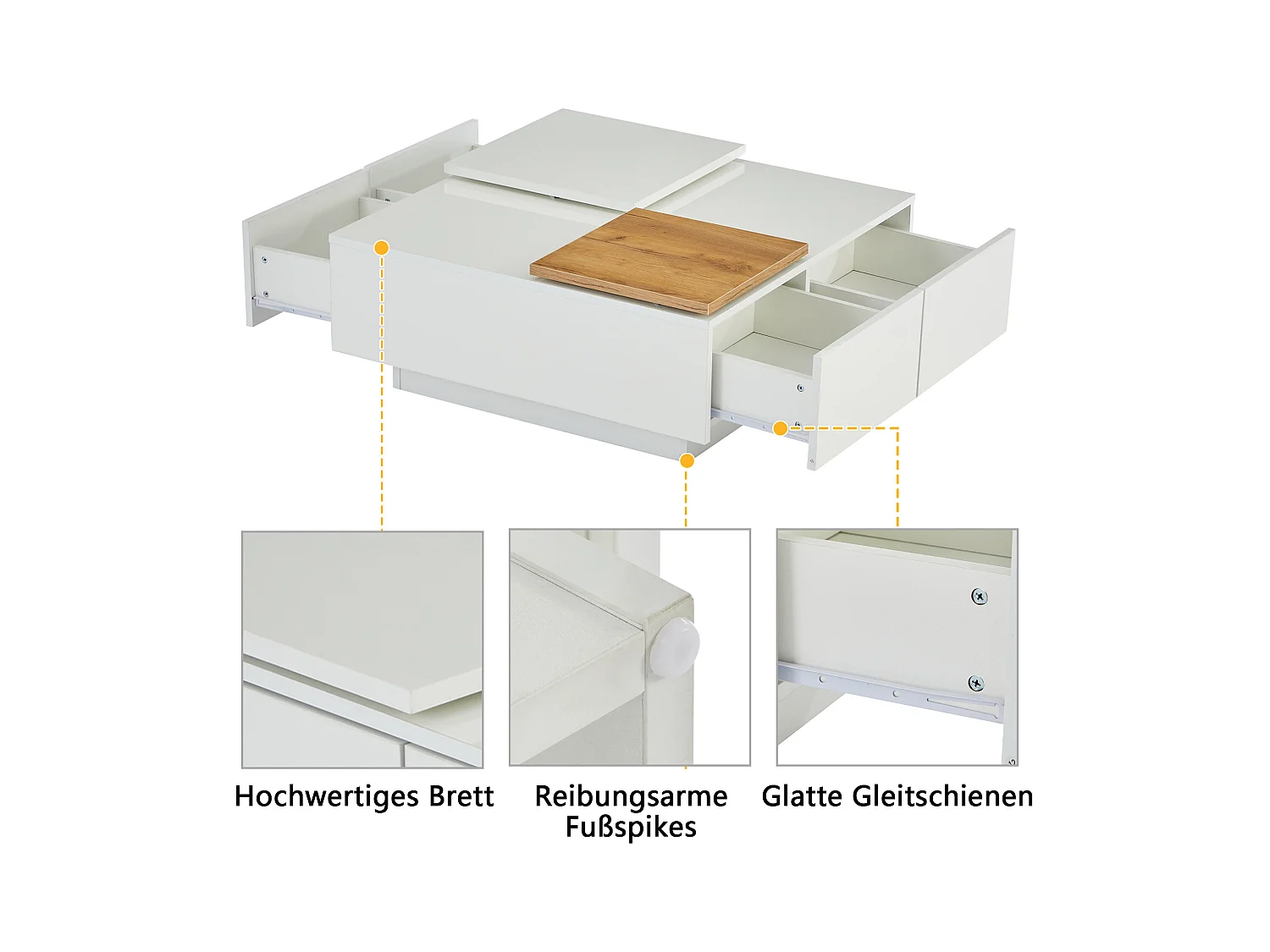 Table basse moderne en bois laqué blanc avec plateau mobile, MDF, (75x75x33.5 cm)
